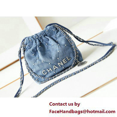 Chanel Washed Denim & Silver-Tone Metal CHANEL 22 Mini Handbag AS3980 Blue